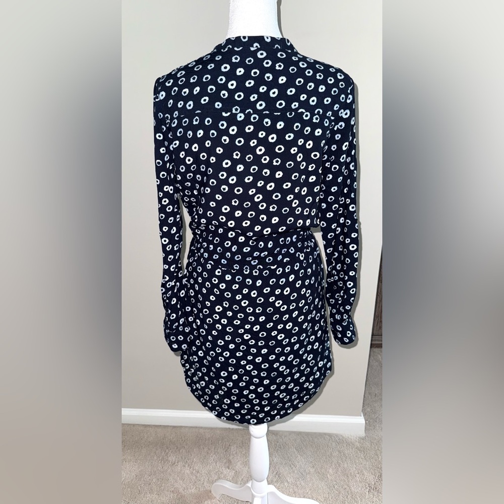 Loft Navy Blue Pattern Button Down Mini Dress Wit… - image 4